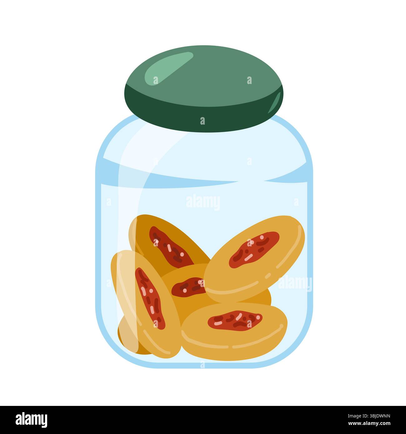 Vasetto per biscotti disegnato a mano con biscotti ripieni di marmellata Illustrazione Vettoriale