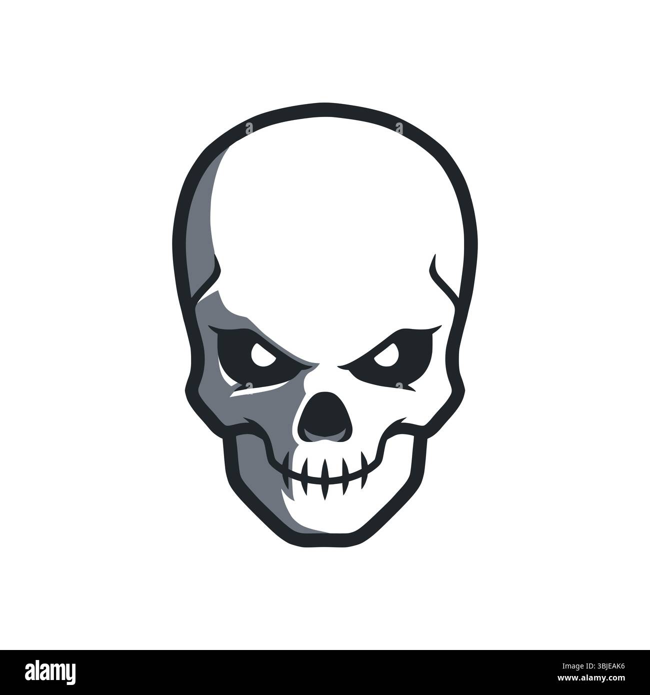 Concetto del logo della mascotte testa del cranio. Testa del cranio arrabbiata semplice illustrazione del segno, vettore. Illustrazione Vettoriale