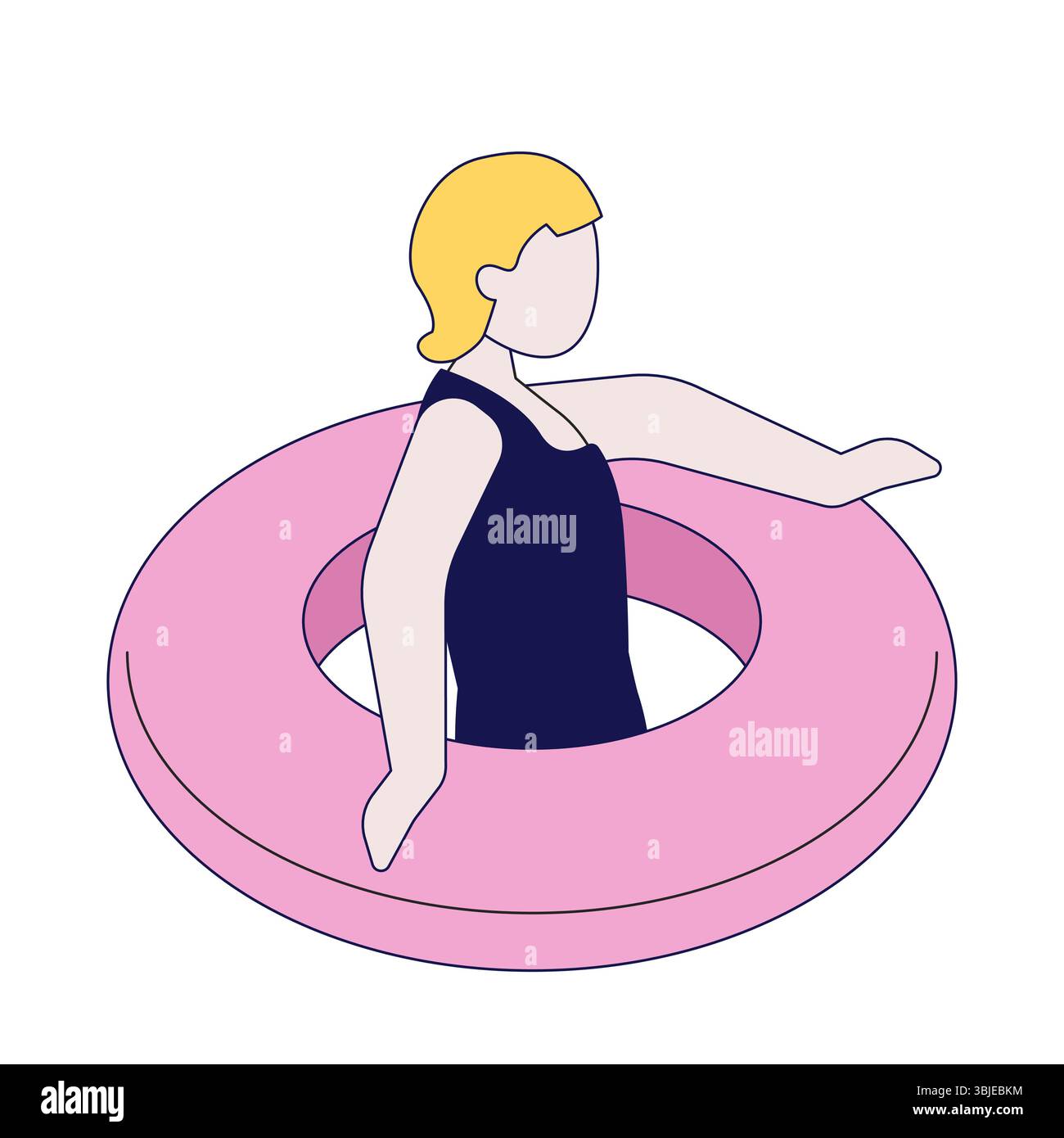 Ragazza bionda con personaggio dei cartoni animati 2D Swim ring Illustrazione Vettoriale