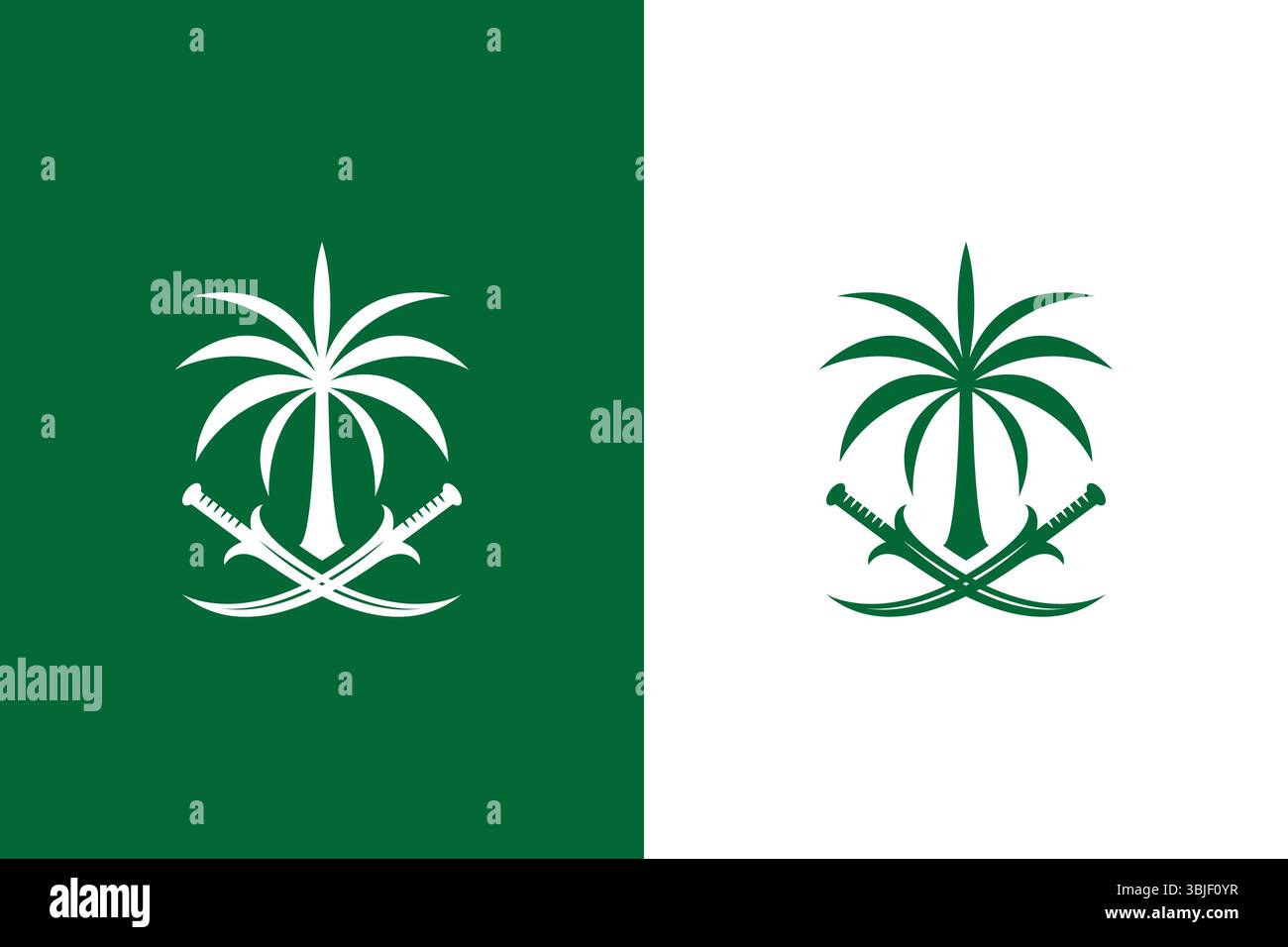 Logo Palme e Spada Medio Oriente bandiera Nazionale Verde Arabia Saudita emblema illustrazione astratta Illustrazione Vettoriale