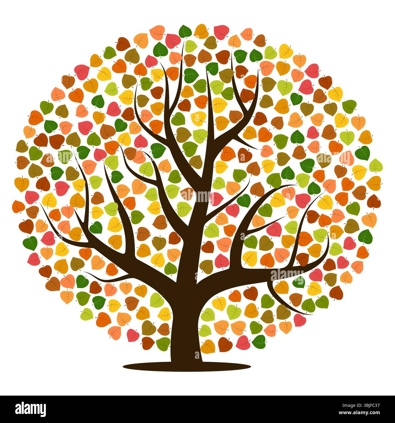 Albero autunnale con foglie gialle, arancioni, marroni e verdi. Illustrazione vettoriale Illustrazione Vettoriale