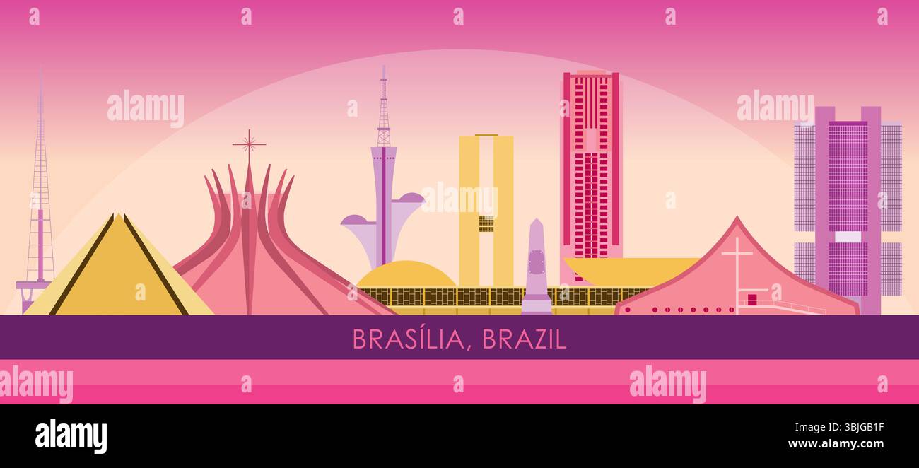 Panorama dello skyline del tramonto della città di Brasilia, Brasile - illustrazione vettoriale Illustrazione Vettoriale