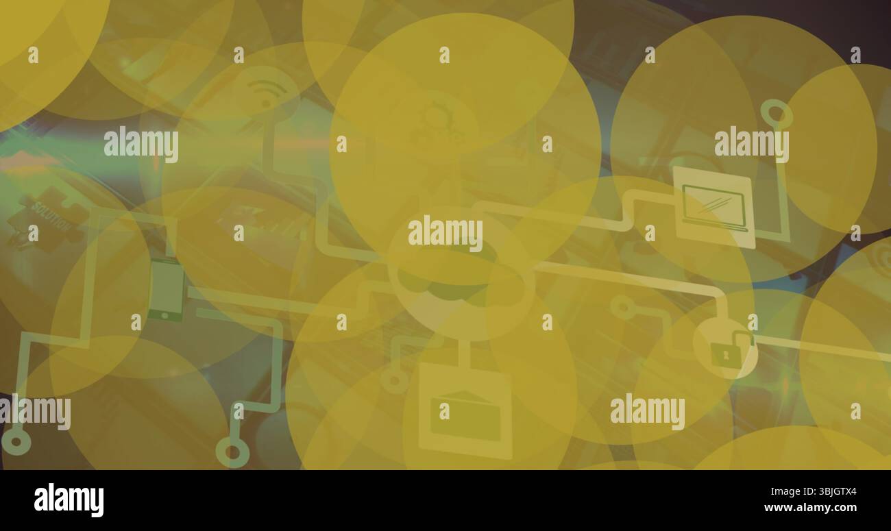 Connessione delle icone tecnologiche cloud-to-server su sfondo gradiente, con linee e cerchi fluttuanti Foto Stock