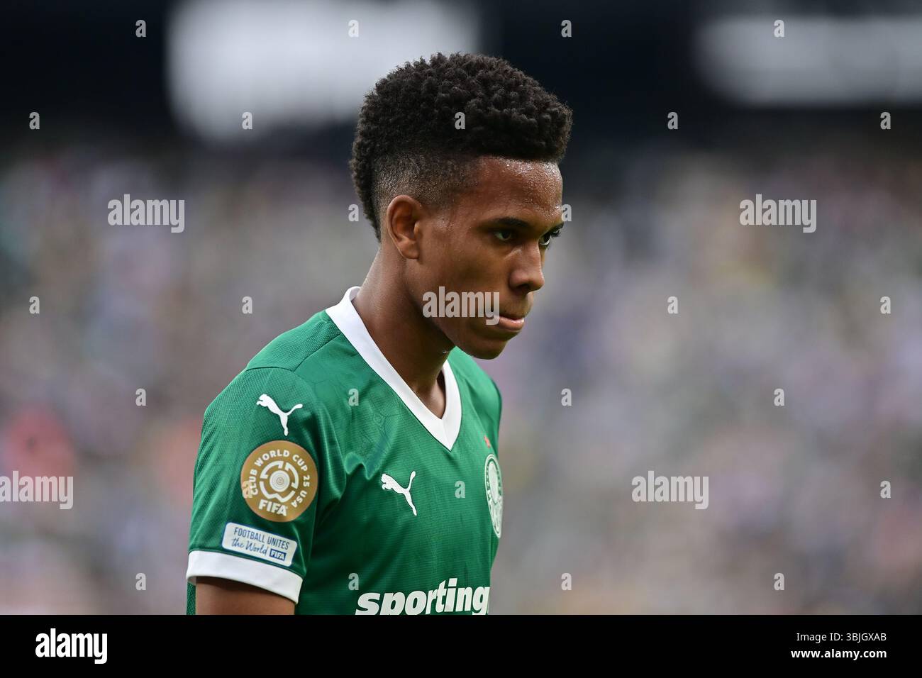 NEW YORK (NY), 06/15/2025 - CLUB WORLD CUP/PALMEIRAS X PORTO (POR) - Estevão da Palmeiras , durante la partita tra PALMEIRAS X PORTO (POR), valida per il primo round della fase a gironi della Coppa del mondo FIFA Club 2025, tenutasi presso il MetLife Stadium di New York, la notte di questa domenica 15. (Foto: Eduardo Carmim/Alamy Live News) Foto Stock