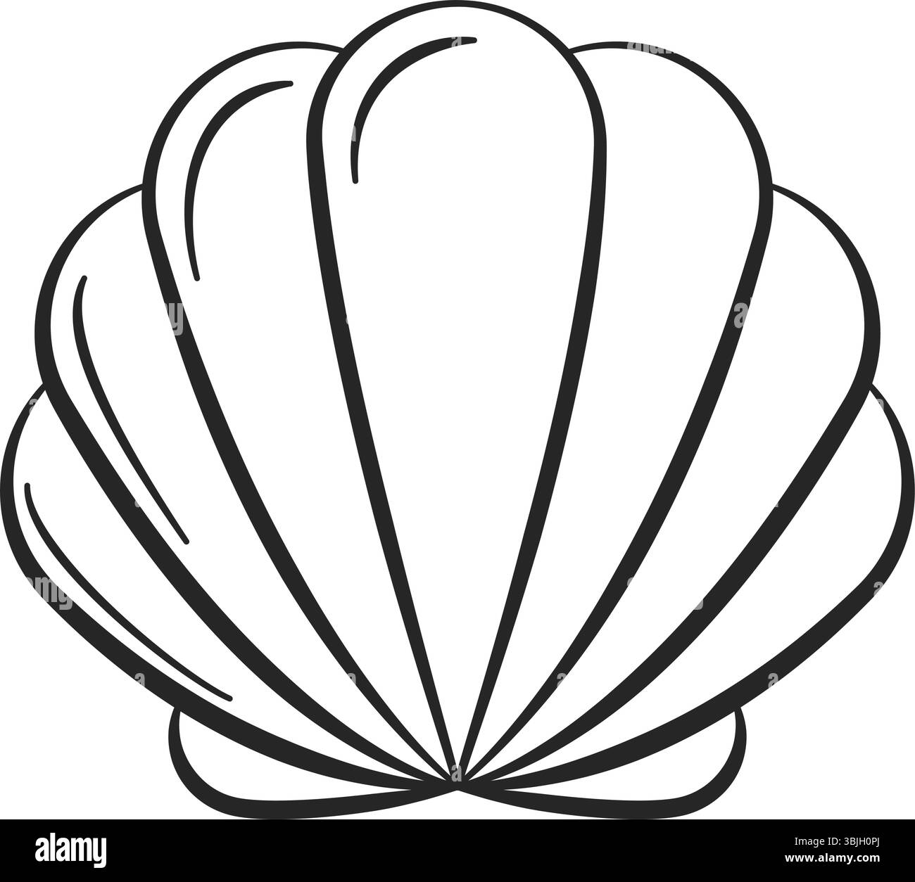 Conchiglia marina o vongole per il concetto di spiaggia estiva come illustrazione vettoriale a linee isolate Illustrazione Vettoriale