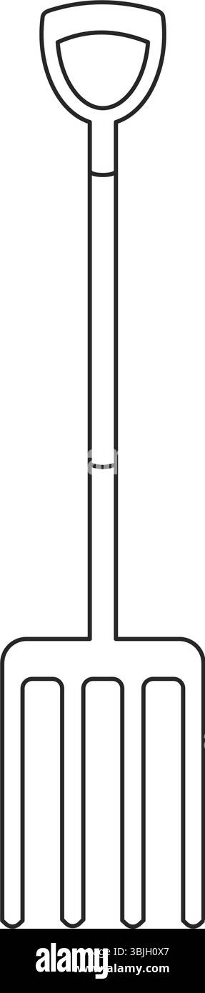 Forca da giardino o forca da scavo strumento da giardinaggio in un'icona vettoriale di linea Illustrazione Vettoriale