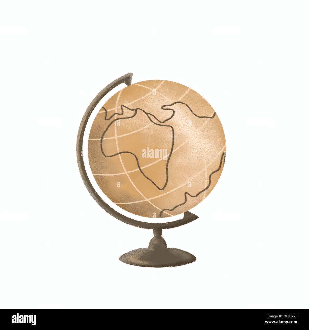 Illustrazione vintage disegnata a mano di un globo e di una mappa del mondo, con continenti e dettagli geografici. Ideale per l'istruzione, i viaggi e gli affari Foto Stock