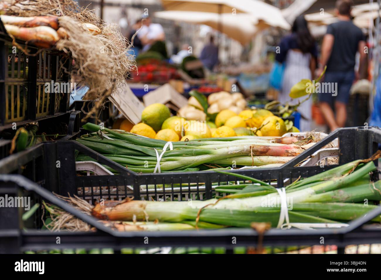 Vista ravvicinata della banchina del mercato di Catania, Sicilia Foto Stock