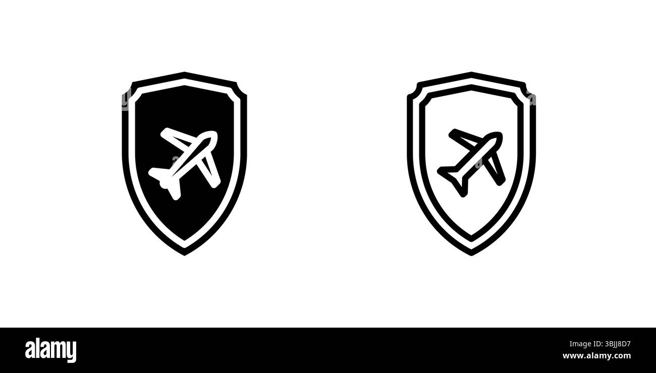 Icona scudo e simbolo di viaggio per temi di sicurezza e assicurazione Illustrazione Vettoriale