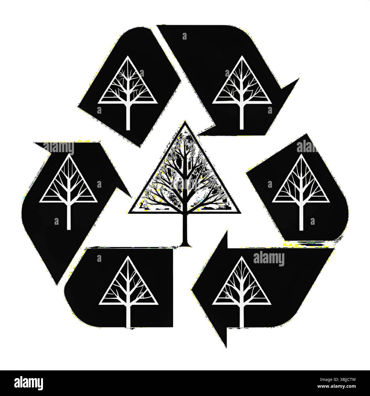 Simbolo dell'albero di riciclaggio ecologico – icona della natura sostenibile in bianco e nero per iniziative ecologiche e progetti ambientali Illustrazione Vettoriale