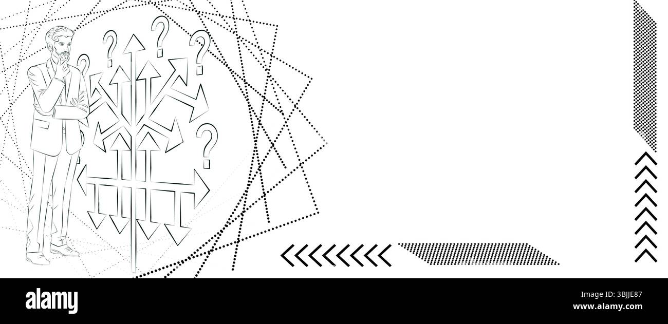 Struttura decisionale per identificare un problema o un'opportunità nel processo decisionale. Schizzo. Modello rettangolare. Illustrazione vettoriale. Illustrazione Vettoriale