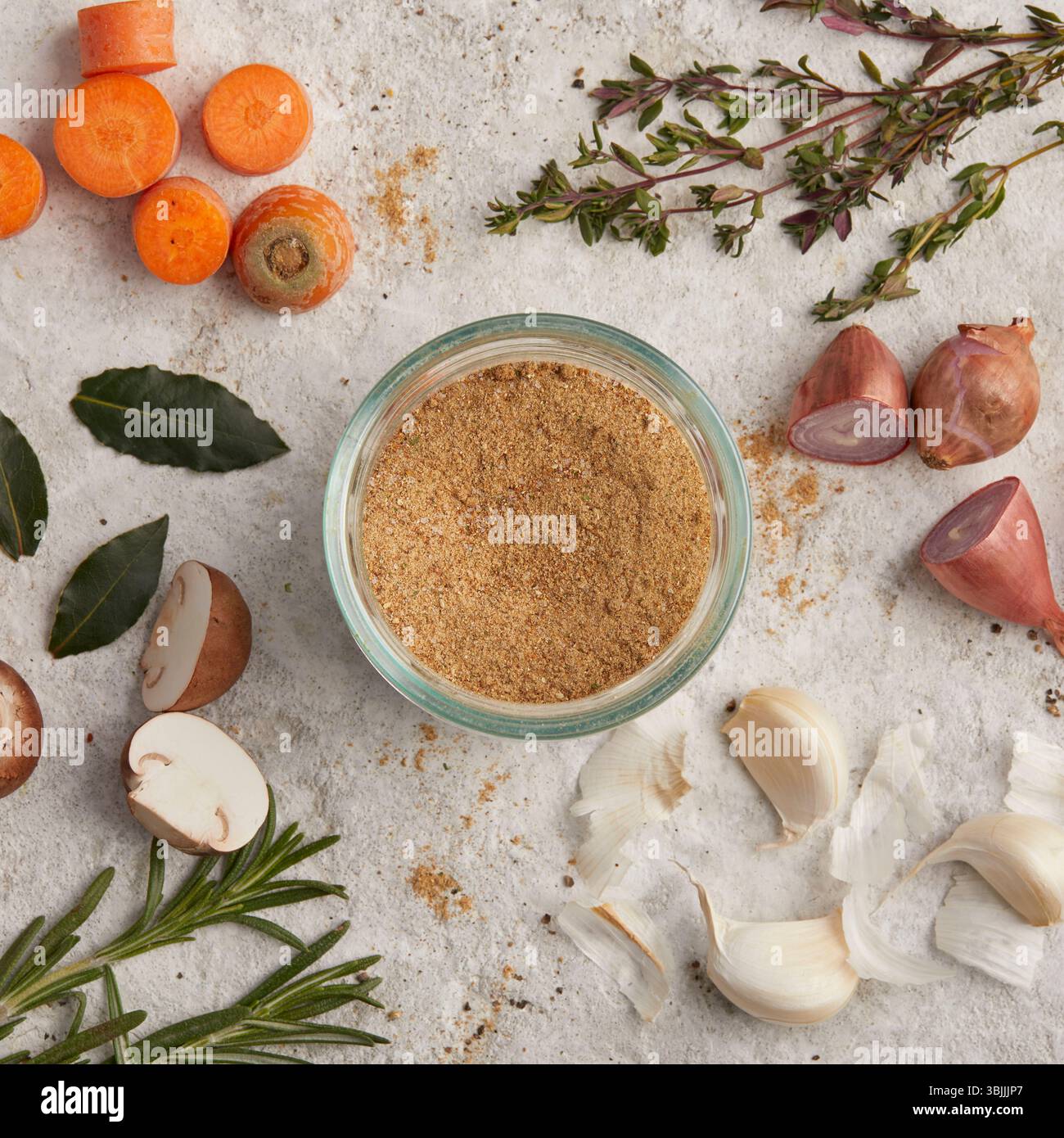 Brodo vegetale in polvere in vaso Foto Stock