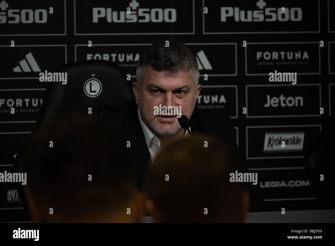 Varsavia, Polonia, 16.06.2025. Il direttore sportivo della Legia Varsavia Michał ŻEWŁAKOW ha visto durante la presentazione e la conferenza stampa del nuovo responsabile della Legia Varsavia Foto Stock