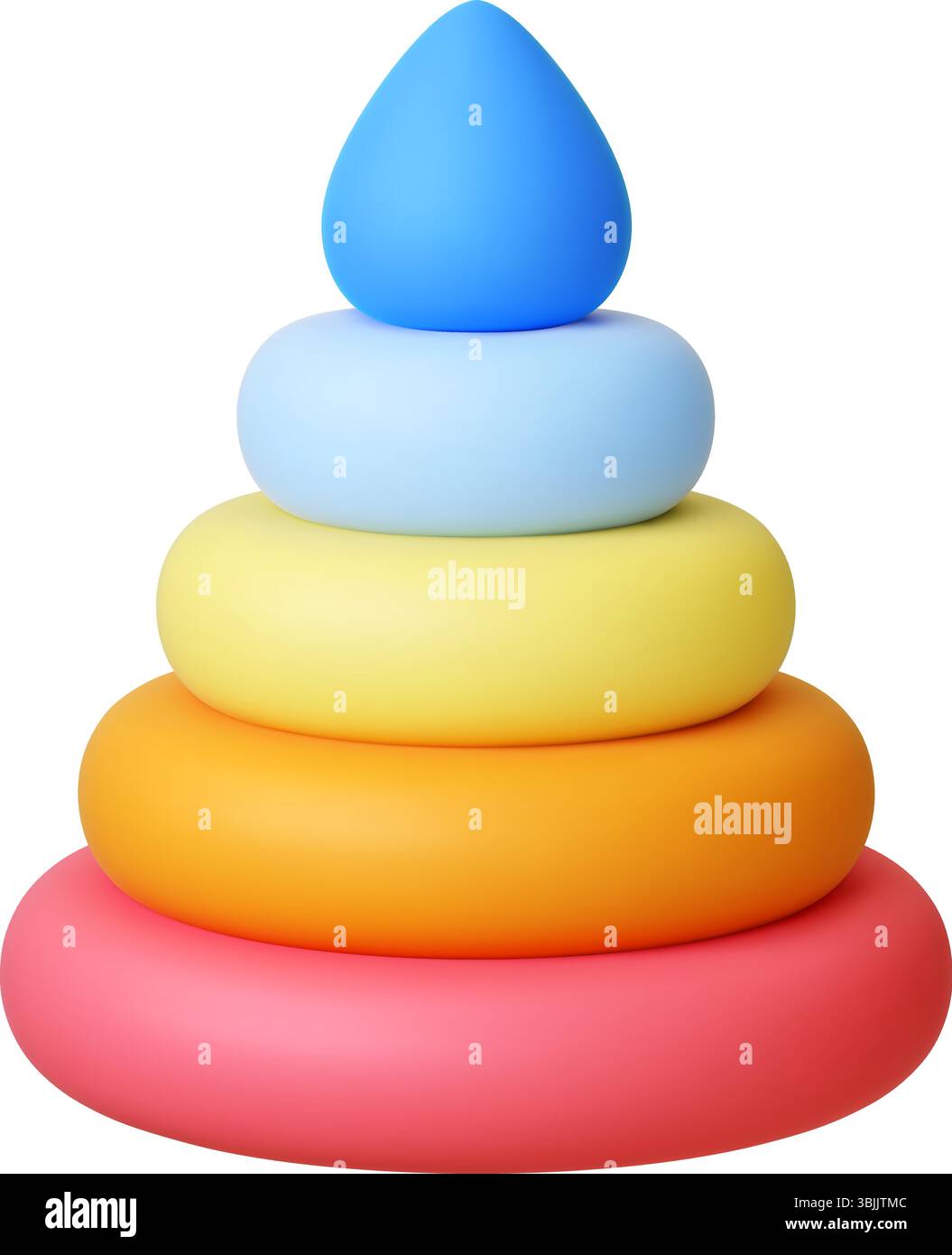 Icona 3d del giocattolo piramidale. Accessorio di sviluppo per bambini isolato con anelli in plastica vibranti. Design realistico, elegante classico vettore giocattolo Illustrazione Vettoriale
