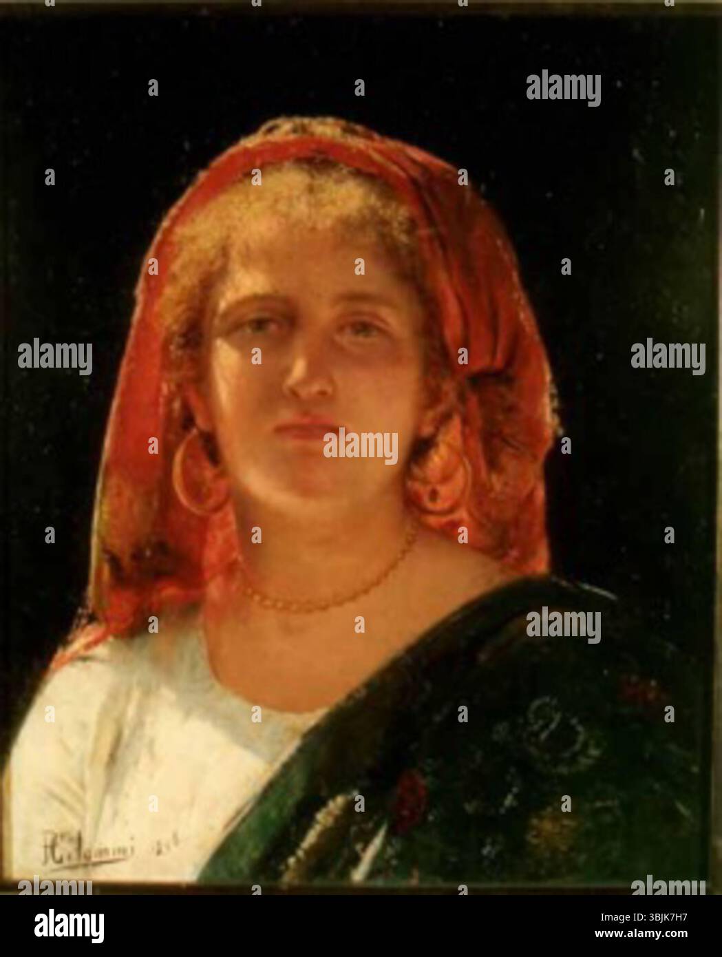 "Effetti di luce" (1896) di Pasquale Celommi è un dipinto che si concentra sul gioco di luce in un ambiente naturale. L'artista utilizza gli effetti di luce per creare profondità e atmosfera, catturando come la luce interagisce con il paesaggio. Questo pezzo dimostra la capacità di Celommi di rappresentare le sfumature della luce in una varietà di ambientazioni. Foto Stock