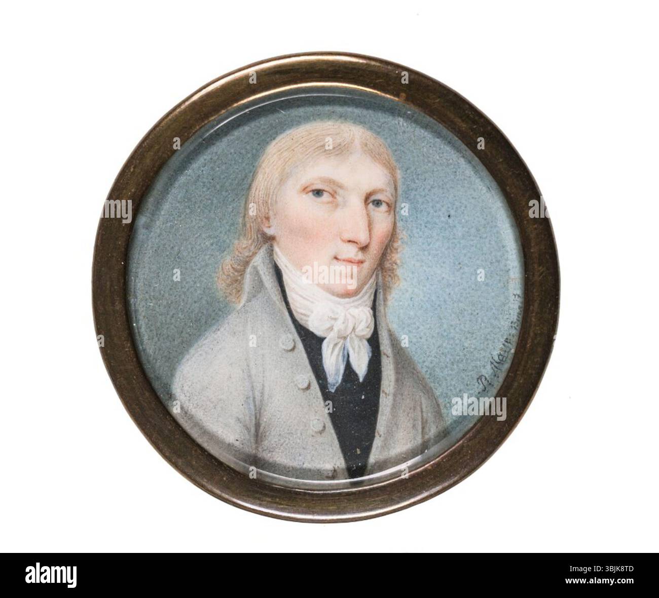 L'uomo sconosciuto di Peter Mayr (c. 1800) è un ritratto dettagliato di un soggetto maschile non identificato. Il dipinto presenta una figura distinta, caratterizzata da abiti raffinati e un comportamento composto, indicativo della ritrattistica dei primi anni del XIX secolo. Foto Stock