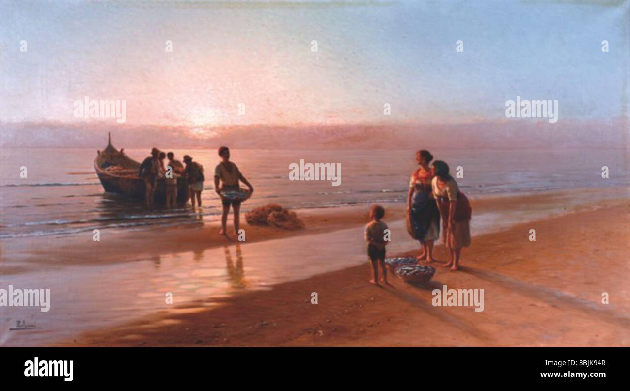 "L'alba" di Pasquale Celommi, dipinto tra il 1910 e il 1915, raffigura una tranquilla scena della natura. Questo dipinto riflette la capacità di Celommi di trasmettere umore e atmosfera attraverso colori e pennellate. Foto Stock