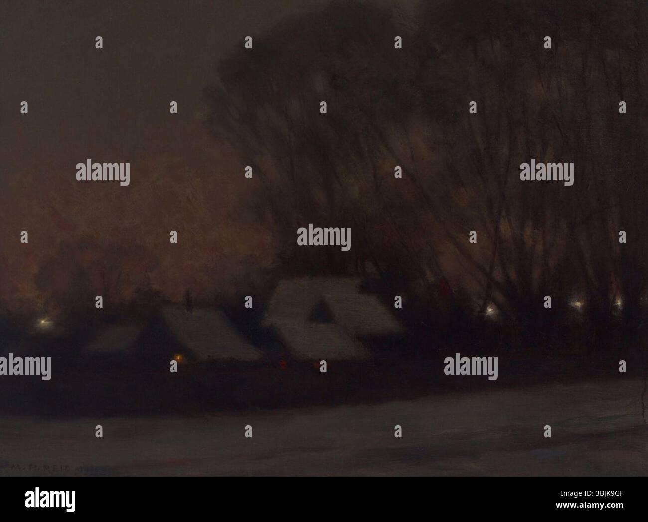 "Nightfall" di Mary Hiester Reid, dipinto nel 1910, cattura il passaggio dal giorno alla notte. Il pezzo mostra la maestria di Reid nell'usare luce e ombra per evocare l'atmosfera calma e tranquilla del crepuscolo. Foto Stock