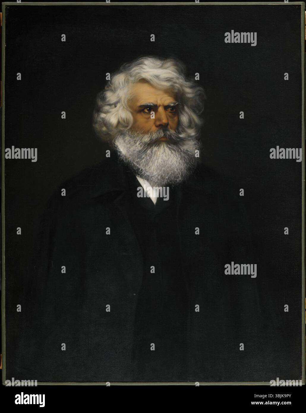 "Evangelinus Apostolides Sofocle" di Francis Davis Millet, dipinto nel 1891, raffigura lo studioso greco Evangelinus Apostolides Sofocle. Il dipinto a olio su tela cattura la figura accademica nel suo abbigliamento accademico. Fa parte della collezione Harvard Art Museums. Foto Stock