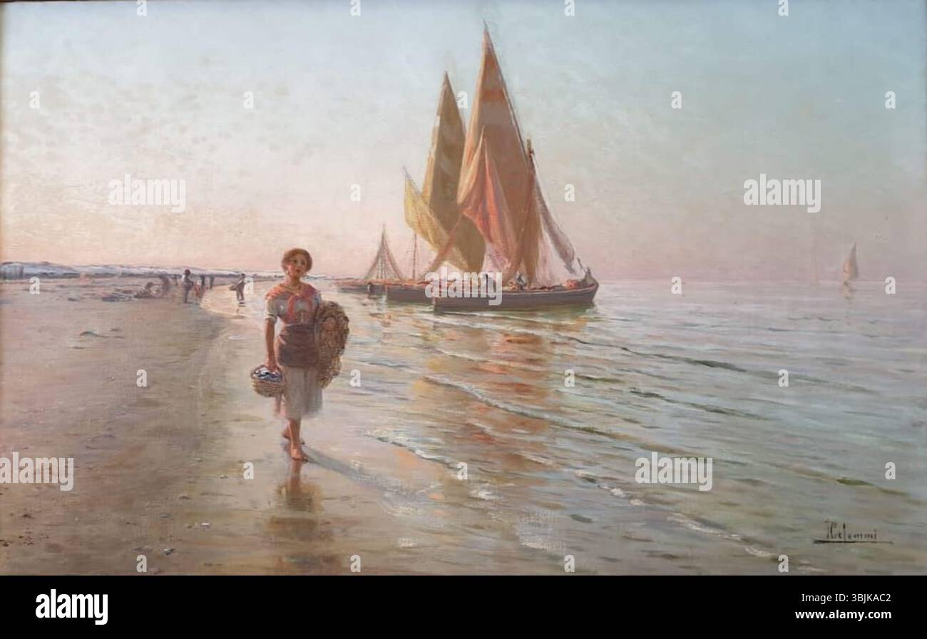 "Senza titolo" di Pasquale Celommi mette in mostra il suo uso esclusivo di colori vivaci e dettagli raffinati nei ritratti o negli studi di figura. Anche se senza titolo, dimostra la capacità di Celommi di esprimere emozioni complesse attraverso sottili espressioni facciali e complesse composizioni. Foto Stock