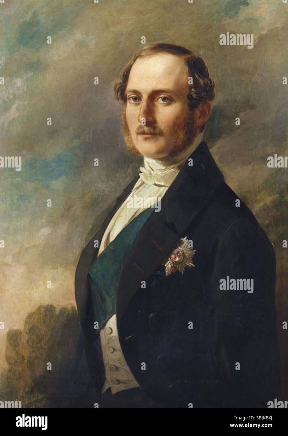 Il dipinto ad olio del 1850 di Franz Xaver Winterhalter del principe Alberto lo raffigura in una posa formale, mostrando il suo aspetto dignitoso. Il ritratto riflette la grandezza e l'eleganza associate alla famiglia reale britannica durante l'era vittoriana. Foto Stock