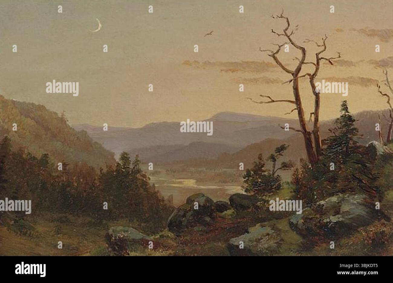 Il "crepuscolo" di Ann Sophia Towne Darrah riflette un momento sereno nella natura, dove luce e atmosfera si fondono per creare una scena tranquilla, mettendo in mostra la sensibilità dell'artista verso l'umore e l'ambiente. Foto Stock