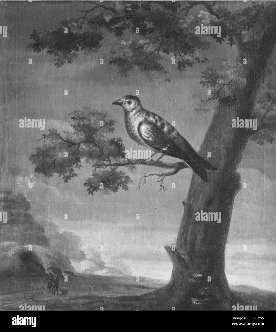 Il dipinto di David Kock "Kramsfågel" (il Titmouse) mostra un ritratto dettagliato di un tittopo arroccato su un ramo. L'opera è un ottimo esempio di pittura degli uccelli svedese del XVIII secolo, che enfatizza i dettagli naturalistici e la complessa bellezza dell'uccello. Foto Stock