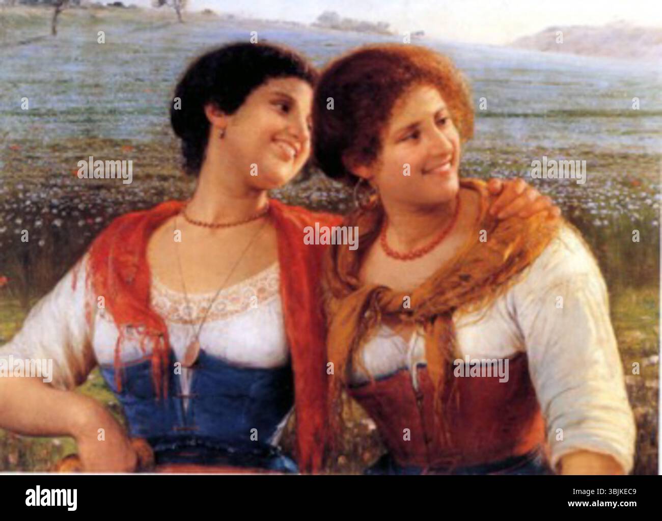 Sul campo di lino (1910-1920) di Pasquale Celommi è un dipinto raffigurante figure che lavorano in un campo di lino. Il lavoro dimostra l'attenzione di Celommi sulla vita rurale e sul lavoro, catturando una scena pastorale con un'attenta attenzione alla luce e al colore. Foto Stock