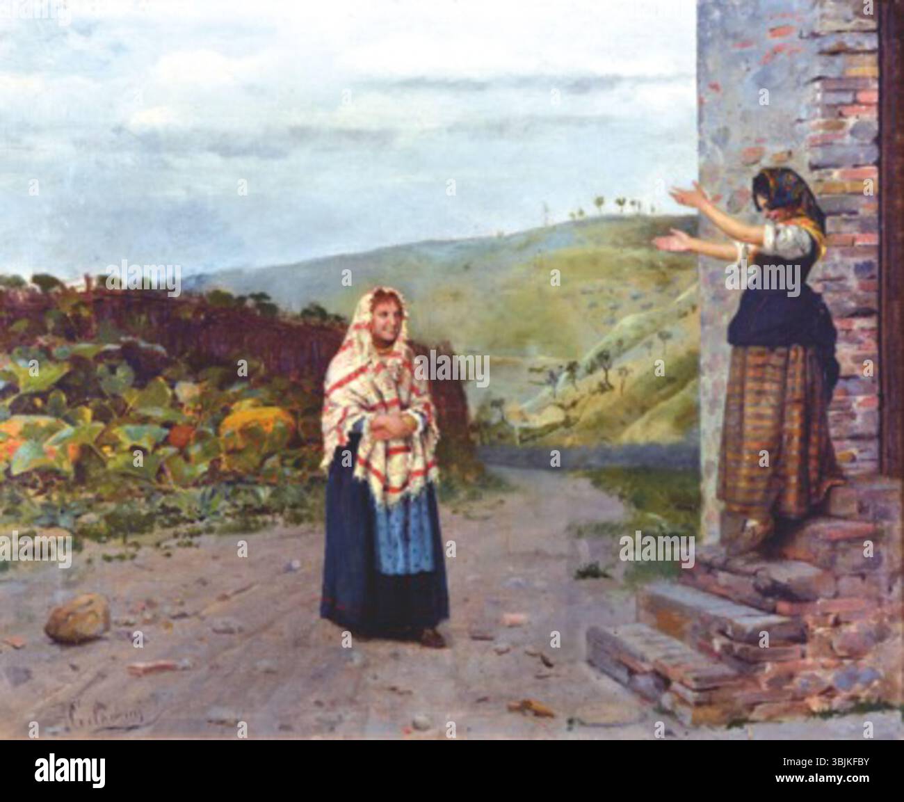 *La visita* di Pasquale Celommi (1890-1900) raffigura una scena domestica con figure impegnate in visita. Il dipinto cattura un momento di interazione, evidenziando il calore e l'intimità delle relazioni personali. Foto Stock