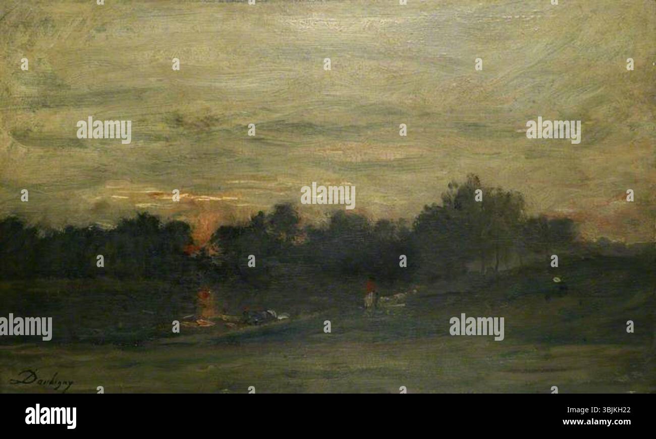 Daubigny, Charles-Francois; paesaggio: Tramonto; Ashmolean Museum of Art and Archaeology; http://www.artuk.org/artworks/landscape-sunset-141898 Foto Stock