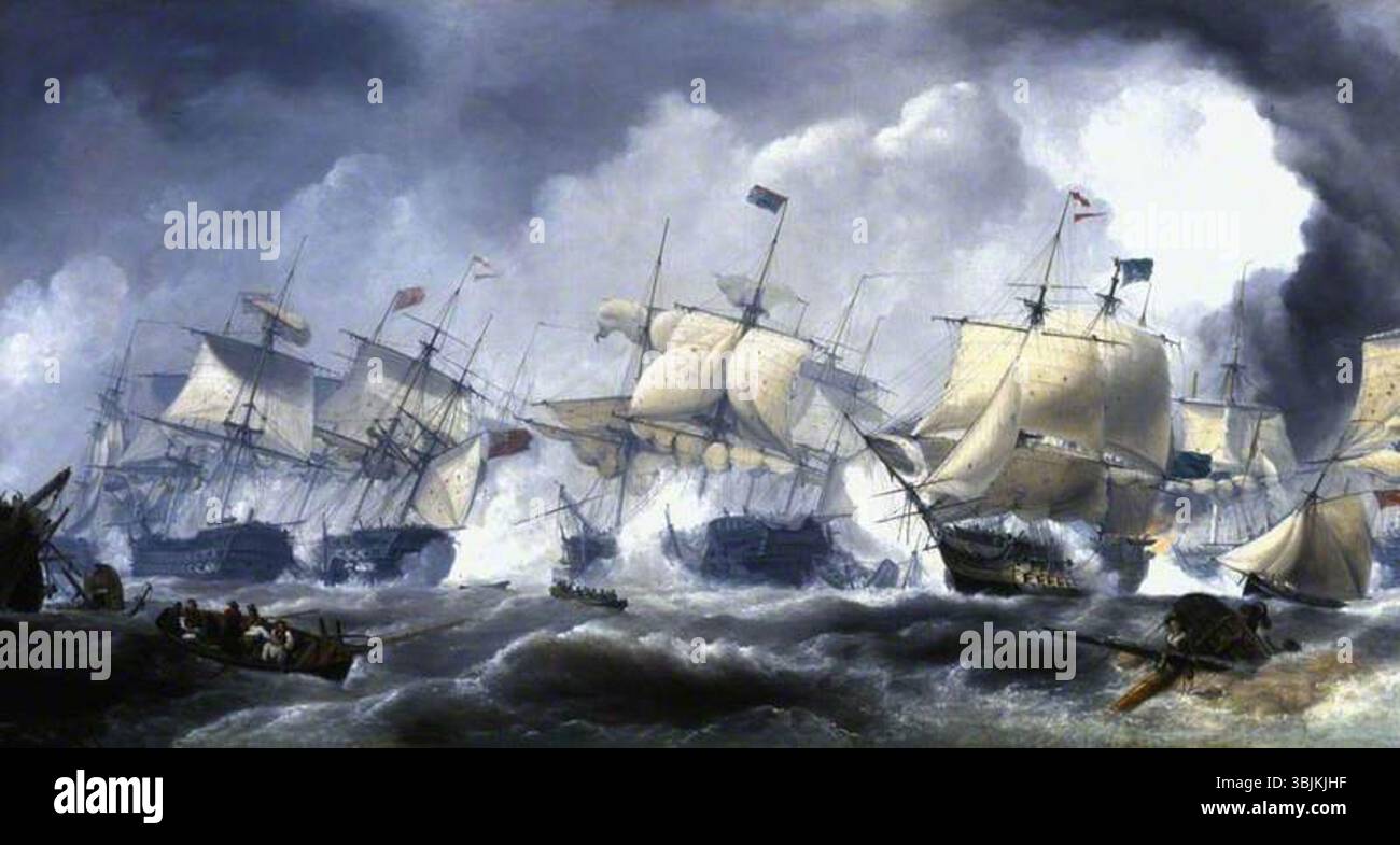 Chambers i, George; The Battle of Camperdown, 11 ottobre 1797; National Galleries of Scotland; http://www.artuk.org/artworks/the-battle-of-camperdown-11-october-1797-212189 Foto Stock