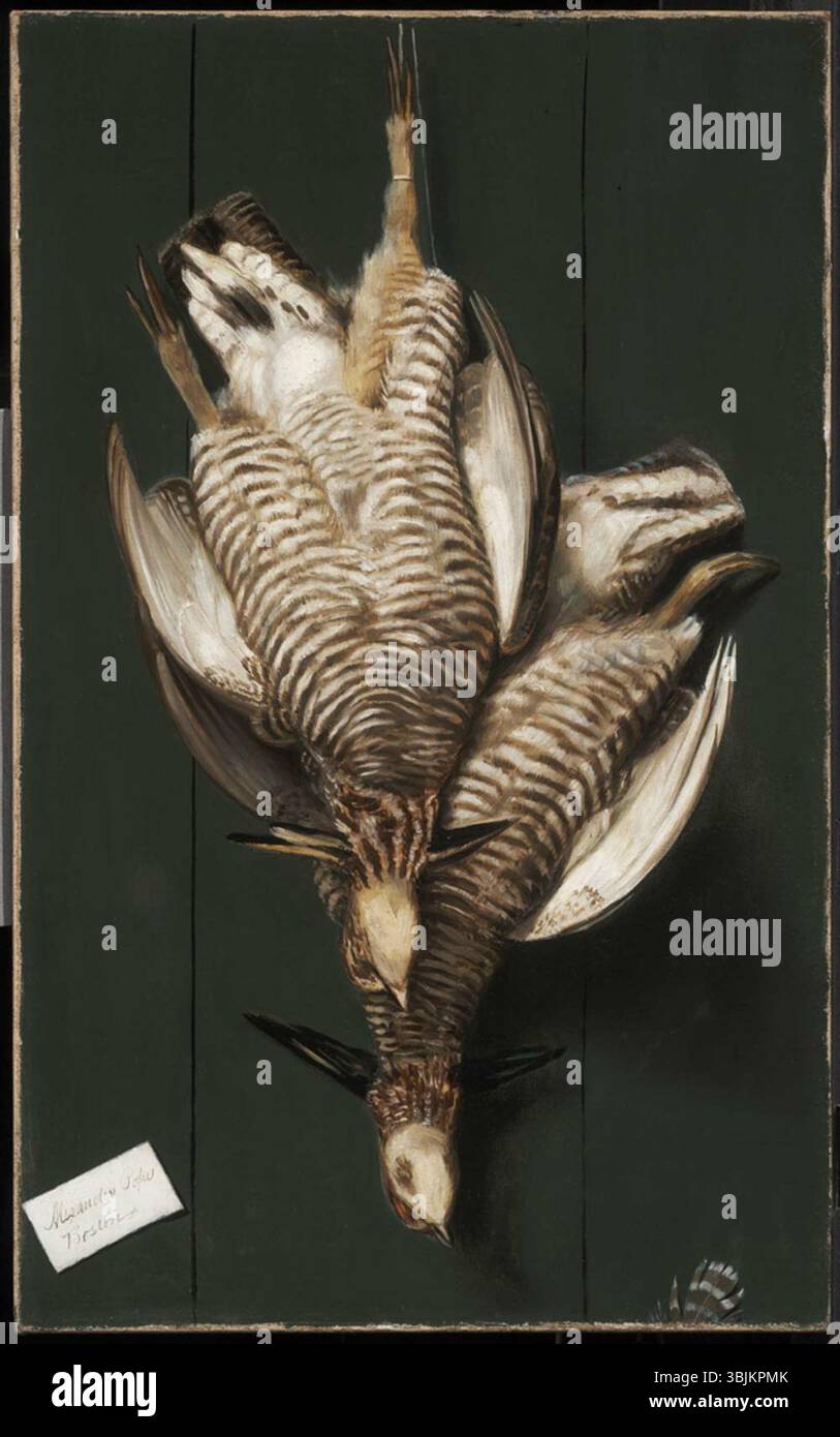 Alexander Pope (1849-1924) dipinse la natura morta con due uccelli da caccia in olio su tela tra il 1890 e il 1900 circa. La composizione presenta due uccelli morti disposti su una superficie, che enfatizzano il realismo e i dettagli. Foto Stock Alexander Pope (1849-1924) dipinse la natura morta con due uccelli da caccia in olio su tela tra il 1890 e il 1900 circa. La composizione presenta due uccelli morti disposti su una superficie, che enfatizzano il realismo e i dettagli. Foto Stock