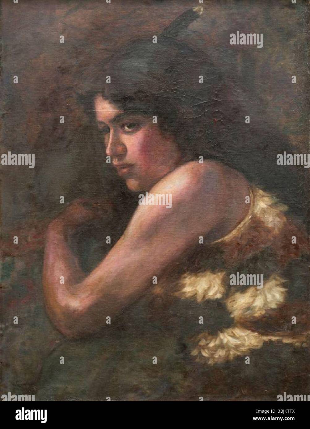 Il ritratto di una donna Maori è un olio su tela del 1895 dell'artista neozelandese vera Cummings, che mostra una donna Maori seduta in abiti tradizionali, con attenzione ai dettagli culturali. Foto Stock