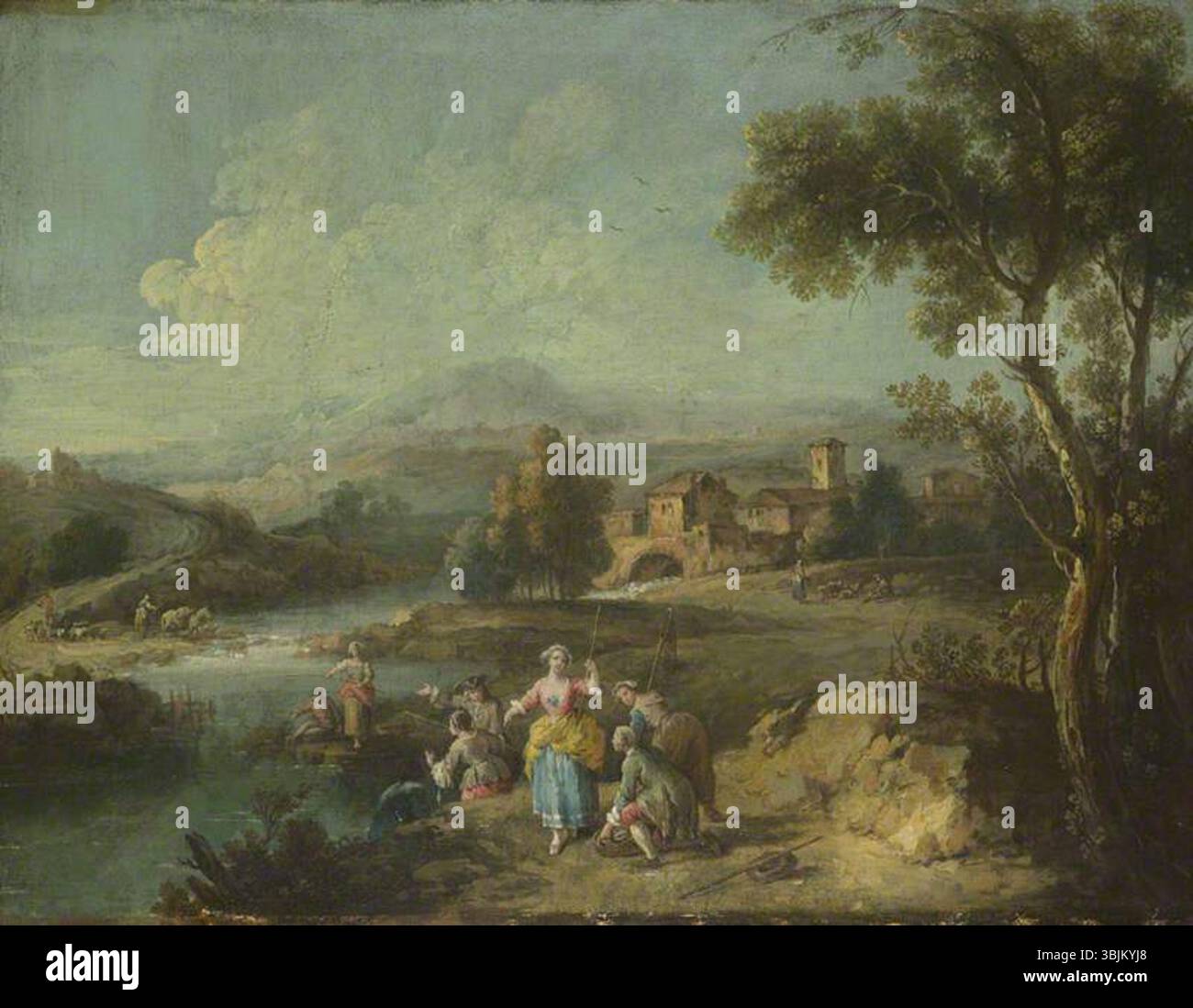 Zais, Giuseppe; paesaggio con un gruppo di figure pesca; National Gallery, Londra; http://www.artuk.org/artworks/landscape-with-a-group-of-figures-fishing-114670 Foto Stock