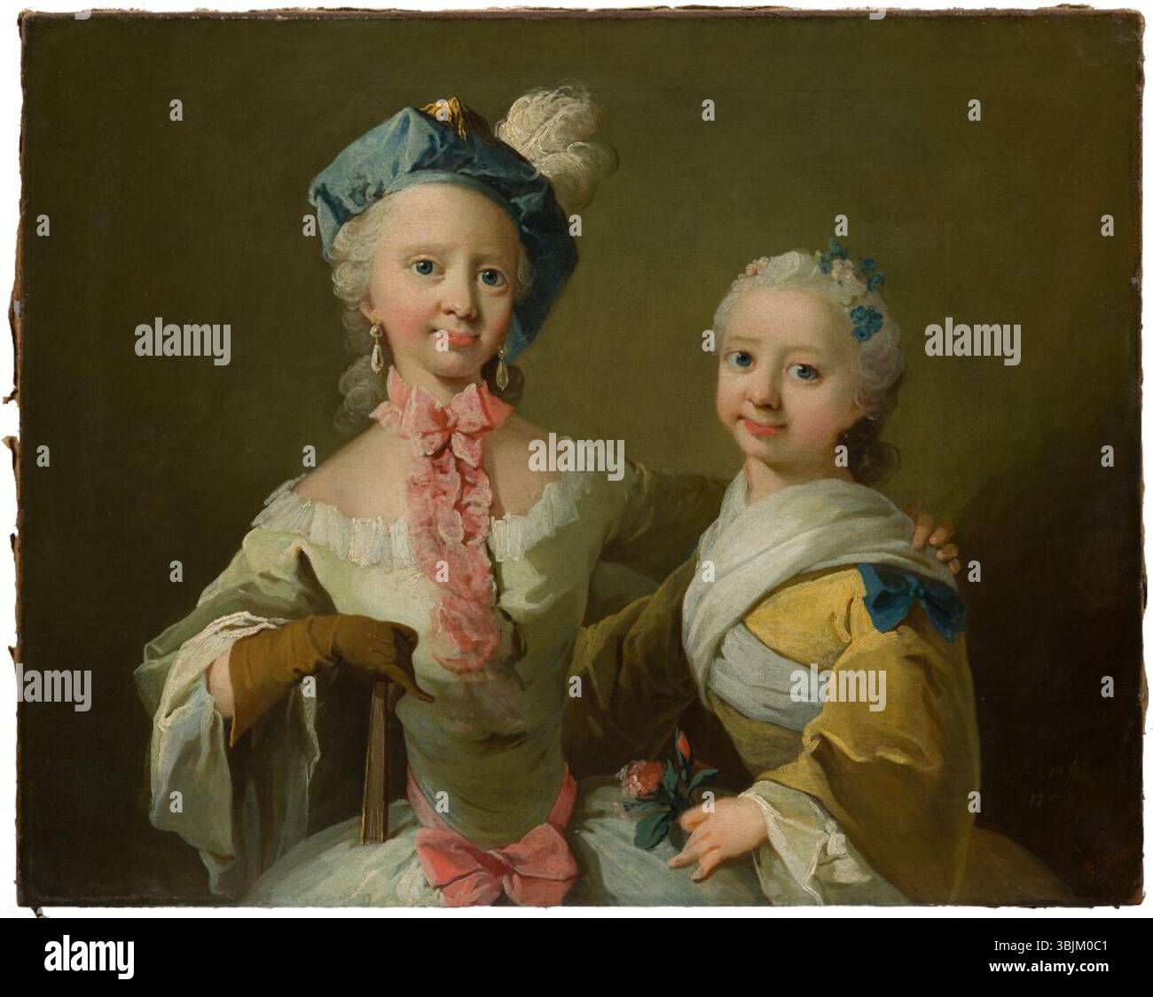 Per Krafft the Elder (1724–1793) dipinse "Birgethe Dorthe e Kirstne Margarethe Colstrup" nel 1754. Il ritratto a olio su tela rappresenta due donne della famiglia Colstrup, evidenziando il loro status nobile nella Svezia del XVIII secolo. Foto Stock