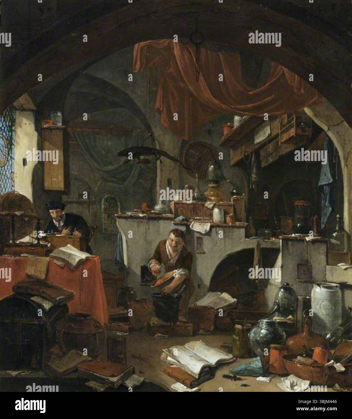 Wyck, Thomas; un alchimista nel suo laboratorio, con un assistente; National Trust, Ham House; http://www.artuk.org/artworks/an-alchemist-in-his-laboratory-with-an-assistant-217170 Foto Stock