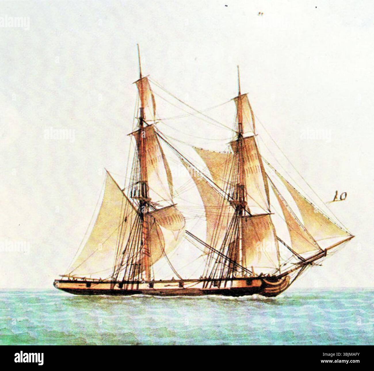 "Les Amis", una nave corvetta dipinta da Francesco Geoffroi Roux nel XIX secolo, fa parte dell'album de Willaumez, raffigurante l'eleganza e la potenza delle navi navali francesi. Foto Stock