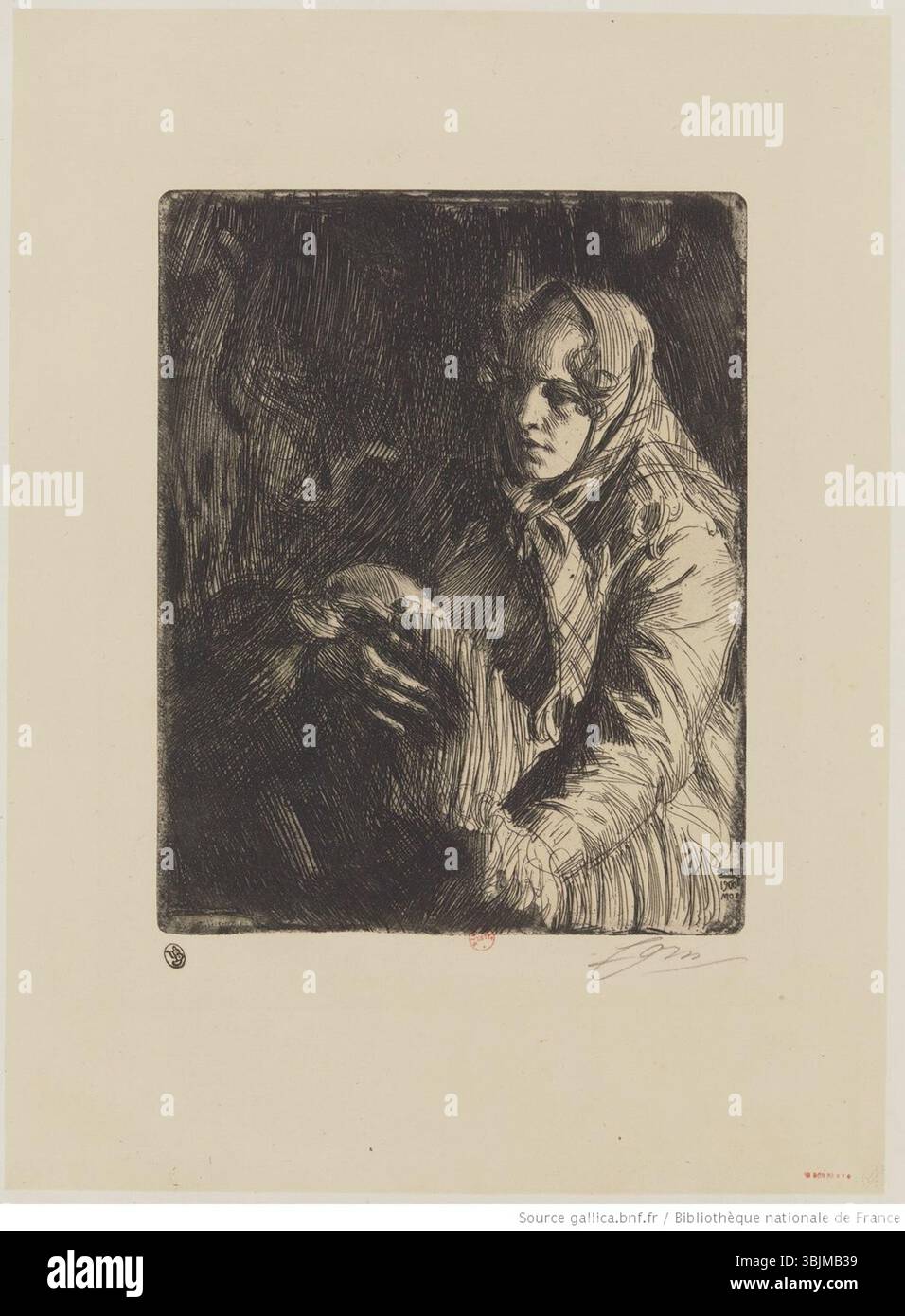 "La mère, dénommée la Madone" di Anders Zorn nel suo terzo stato è un'incisione che ritrae una figura materna con qualità simboliche ed espressive attraverso un dettagliato lavoro di linea. Foto Stock