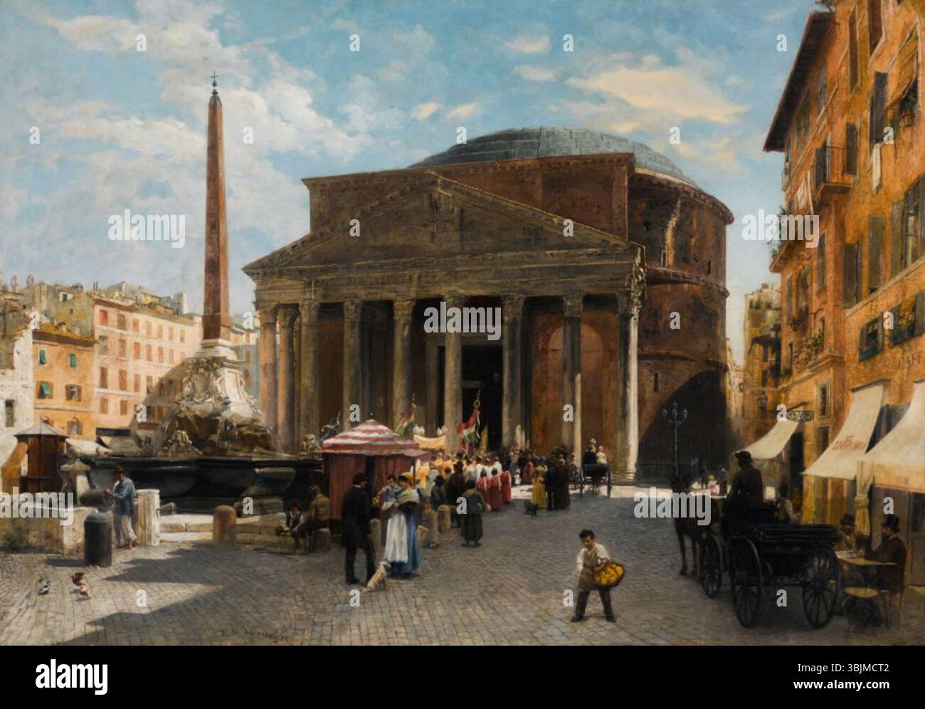 "Il Pantheon, Roma" di Veronica Maria Herwegen-Manini è un dipinto ad olio che cattura l'iconica struttura del Pantheon a Roma. L'opera d'arte presenta l'architettura classica dell'edificio, enfatizzando la cupola e le colonne. Foto Stock