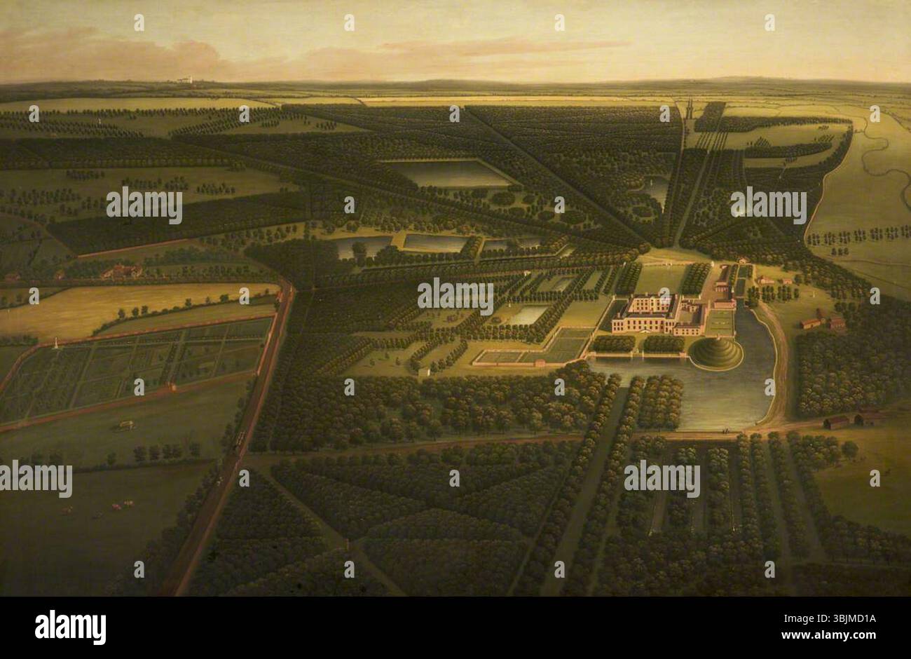 Harris, John; A Bird's-Eye View of Dunham Massey from the North; National Trust, Dunham Massey; http://www.artuk.org/artworks/a-birds-eye-view-of-dunham-massey-from-the-north-130705 Foto Stock Harris, John; A Bird's-Eye View of Dunham Massey from the North; National Trust, Dunham Massey; http://www.artuk.org/artworks/a-birds-eye-view-of-dunham-massey-from-the-north-130705 Foto Stock