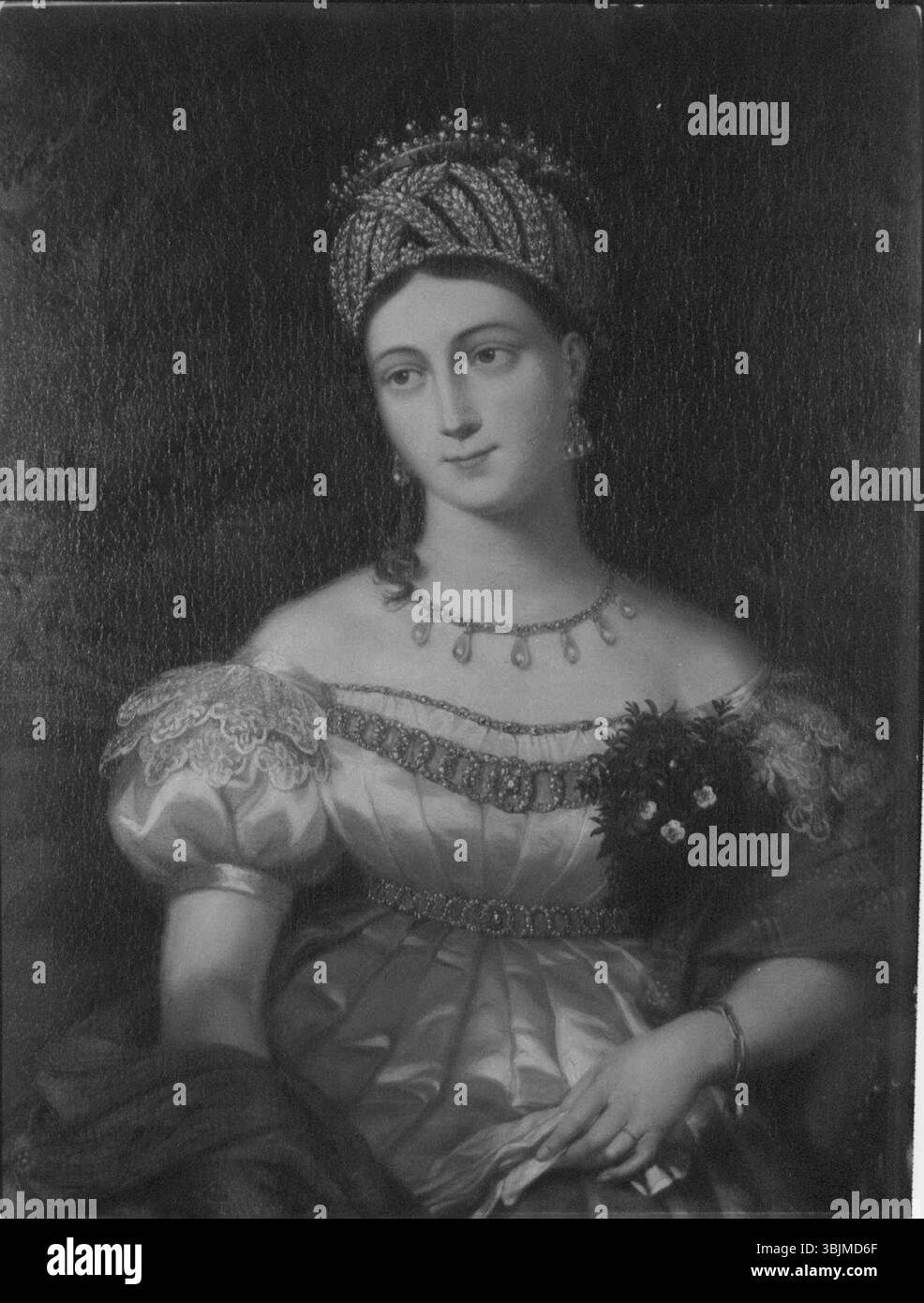 Il ritratto di Luisa, duchessa di Sassonia-Coburgo-Gotha del 1844 di Herbert Luther Smith, cattura la giovane nobildonna in abito regale. L'olio su tela riflette il suo status aristocratico e la dignità dei reali europei del XIX secolo. Foto Stock