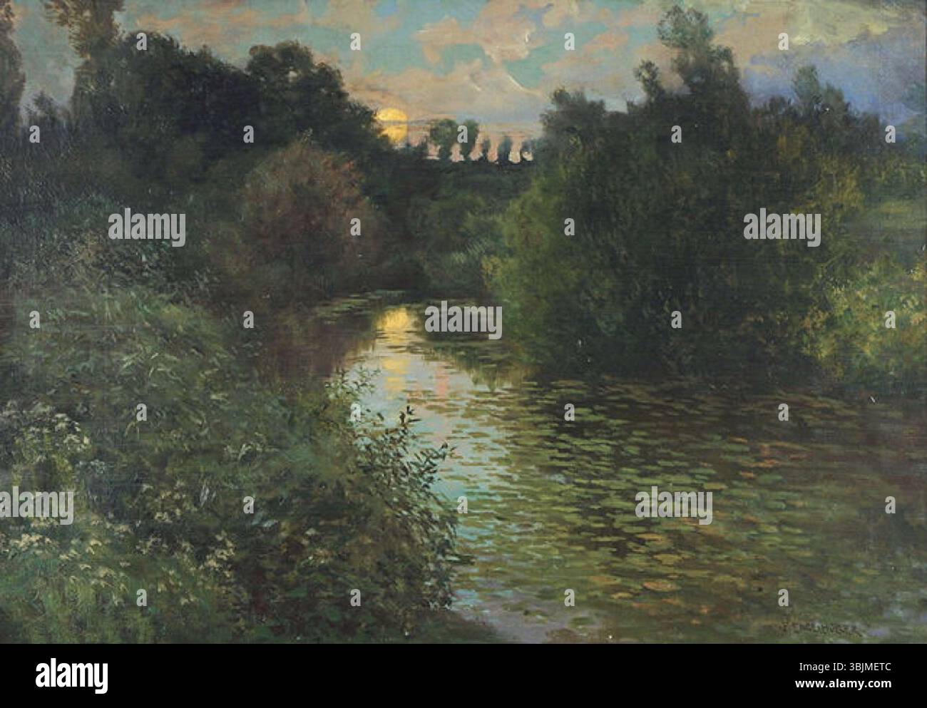 Il dipinto "Soumrak" di Ferdinand Frantisek Engelmüller del 1895 raffigura una scena al crepuscolo o crepuscolo, eseguita in olio su tela. Foto Stock
