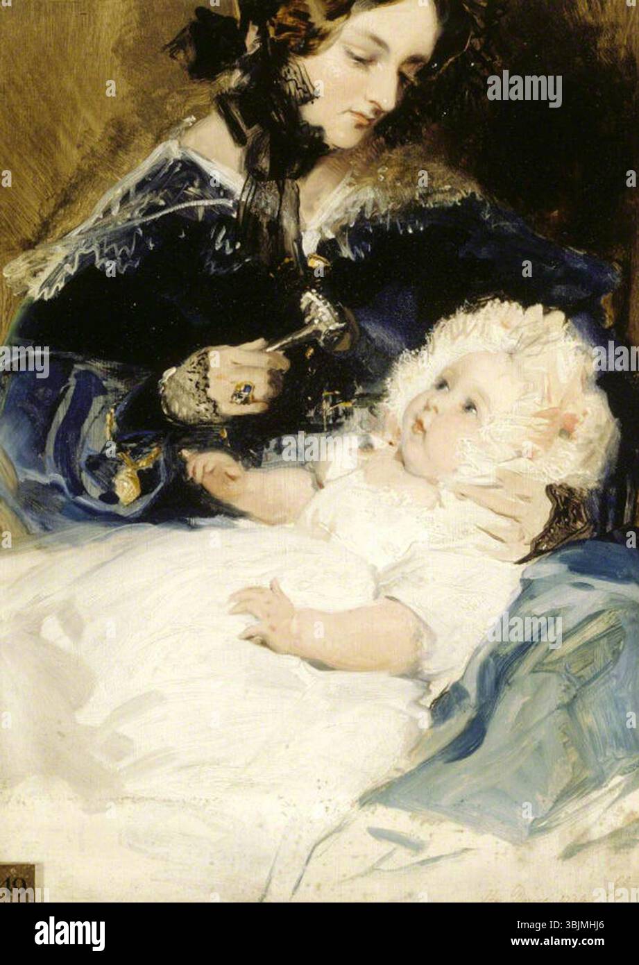 Landseer, Edwin Henry; Lady Louisa Jane Russell (1812-1905), Duchessa di Abercorn, con sua figlia Lady Harriet Georgiana Louisa Hamilton (1834-1913), poi contessa di Lichfield; National Trust, Shugborough; http://www.artuk.org/artworks/lady-louisa-jane-russell-18121905-duchess-of-abercorn-with-her-daughter-lady-harriet-georgiana-louisa-hamilton-18341913-later-countess-of-lichfield-132281 Foto Stock