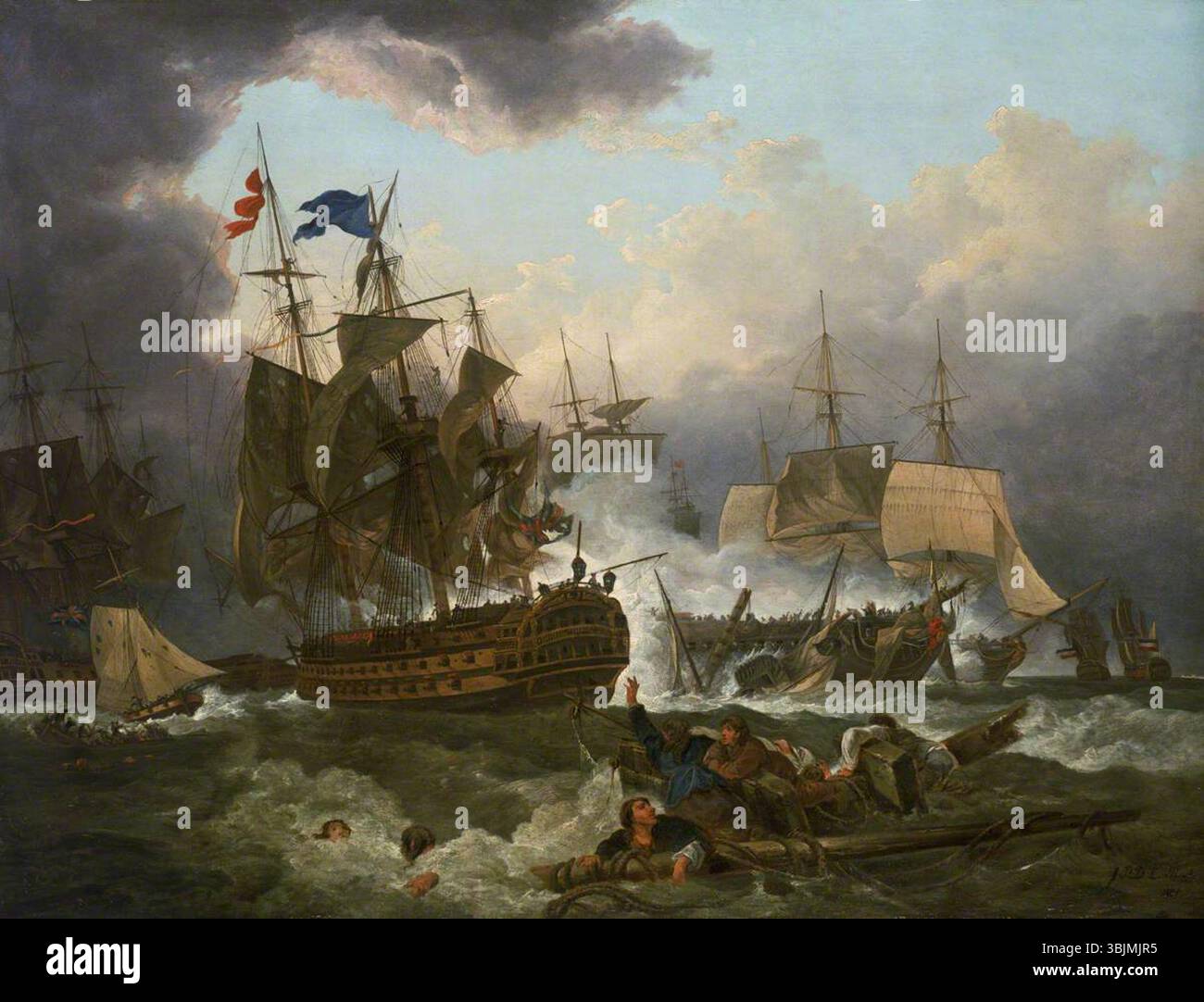 De Loutherbourg, Philip James; la battaglia di Camperdown, 11 ottobre 1797; National Maritime Museum; http://www.artuk.org/artworks/the-battle-of-camperdown-11-october-1797-175004 Foto Stock