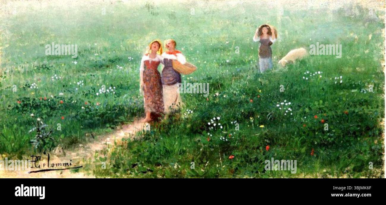 *Primavera (bozzetto)* di Pasquale Celommi (1900-1901) è uno schizzo di primavera nel paesaggio italiano. L'opera utilizza luce, colore ed elementi naturali per trasmettere il rinnovamento e l'energia della stagione. Foto Stock