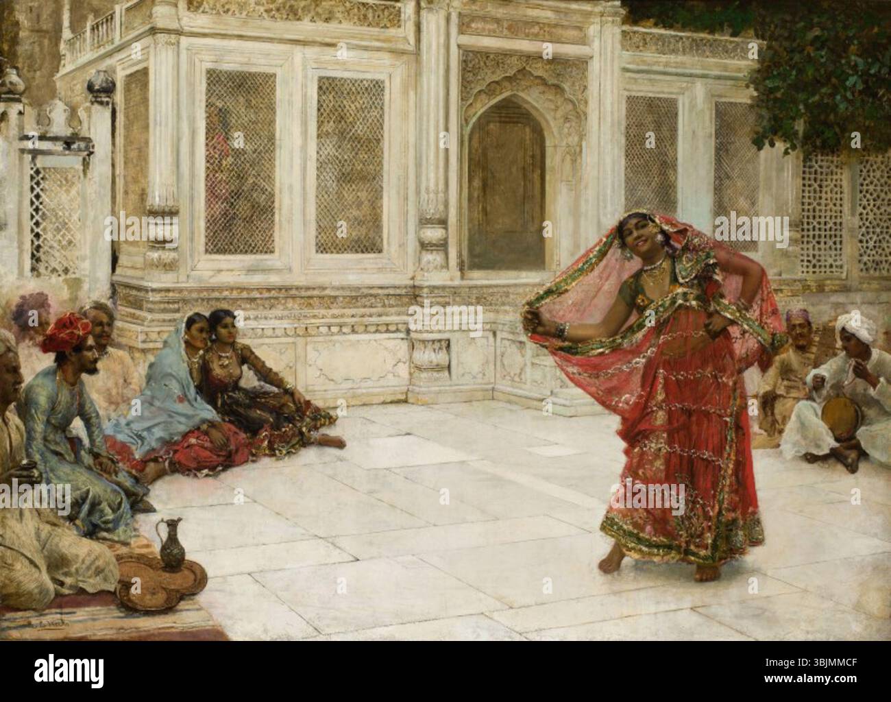 "The Dance" di Edwin Lord Weeks (1849-1903) è un dipinto ad olio su tela che cattura un gruppo di ballerini in movimento. L'opera riflette l'interesse di settimane per i soggetti esotici e la sua esplorazione delle scene culturali nelle sue opere d'arte del XIX secolo. Foto Stock