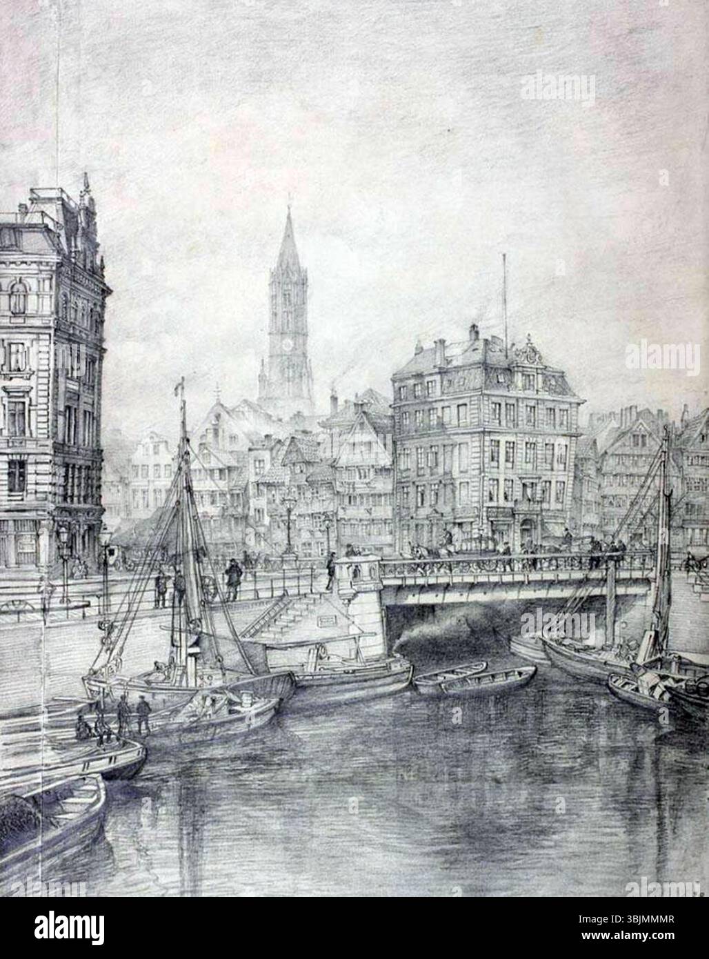 In questo disegno del 1886, Ebba Tesdorpf illustra la flotta nei pressi di Meßberg. L'opera d'arte, che misura 35,7 x 28,1 cm, fa parte della collezione Museum für Hamburgische Geschichte, con numero d'inventario 2011-439. Foto Stock