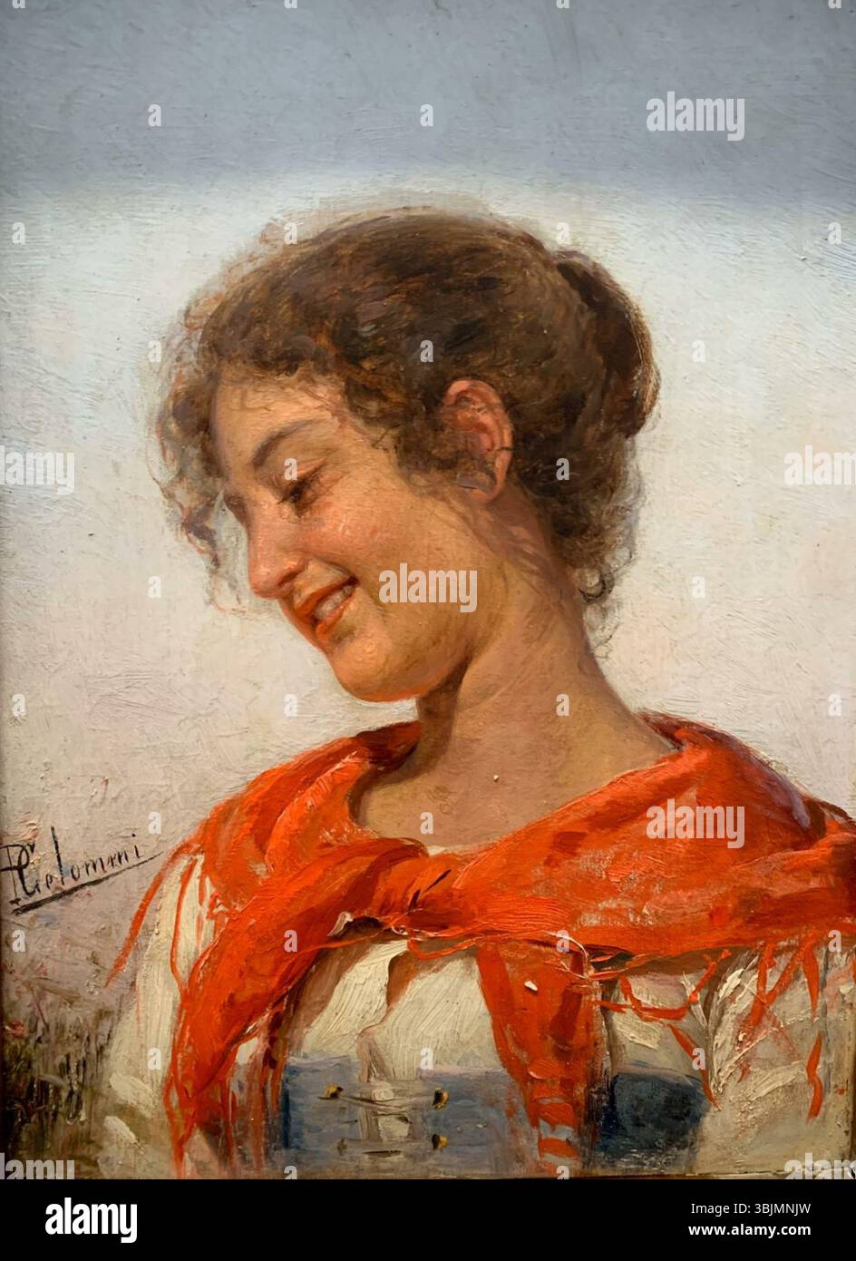 Questa opera senza titolo di Pasquale Celommi riflette il suo stile dinamico, catturando figure umane in un momento di attività. Il dipinto enfatizza il movimento, la luce e l'espressione, tipici dell'approccio dell'artista all'arte figurativa. Foto Stock