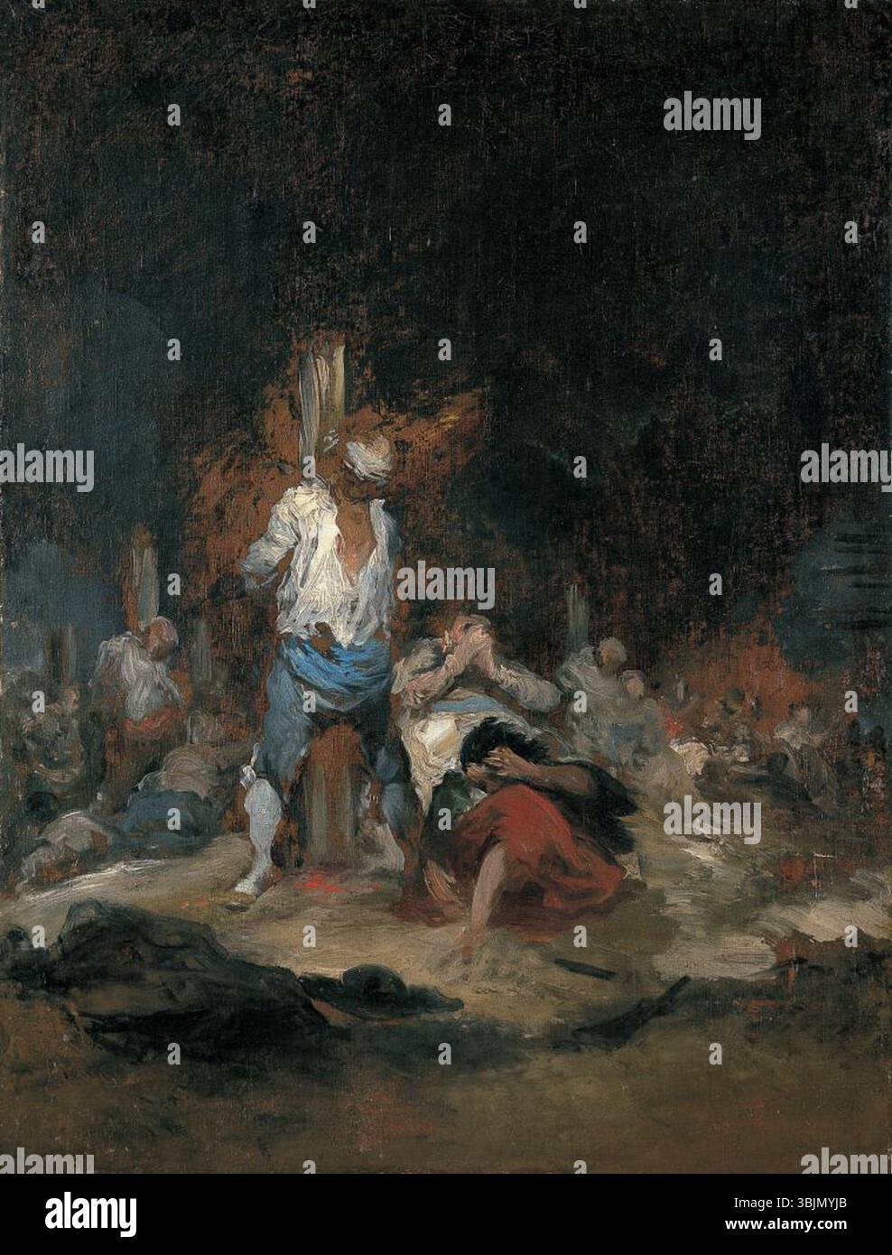 Le *vittime della guerra* di Eugenio Lucas Velázquez (1860-1869) sono un olio su tela raffigurante le conseguenze della guerra. Il dipinto ritrae la sofferenza e il tributo emotivo sui suoi soggetti, trasmettendo il tragico costo umano del conflitto. Foto Stock