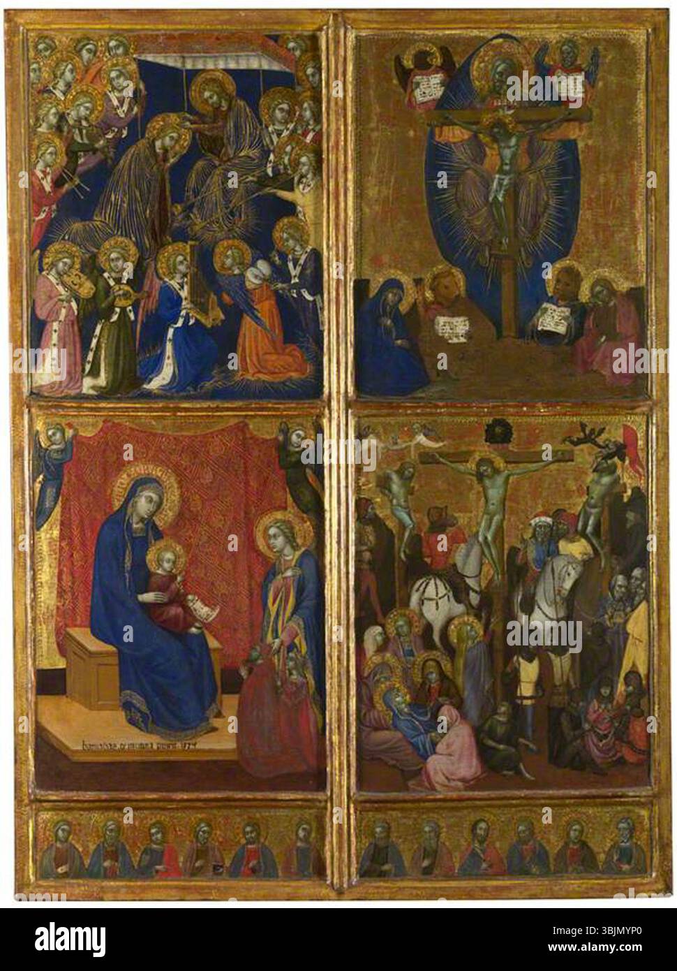 Barnaba da Modena; l'Incoronazione della Vergine; la Trinità; la Vergine con il bambino; la Crocifissione; la National Gallery, Londra; http://www.artuk.org/artworks/the-coronation-of-the-virgin-the-trinity-the-virgin-and-child-the-crucifixion-115515 Foto Stock